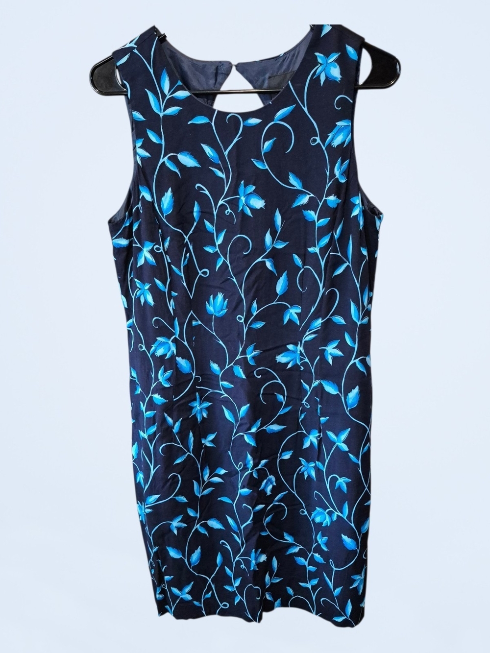 Sag Harbor Navy Blue Floral Sleeveless Dress with Aqua Blue Vine Print